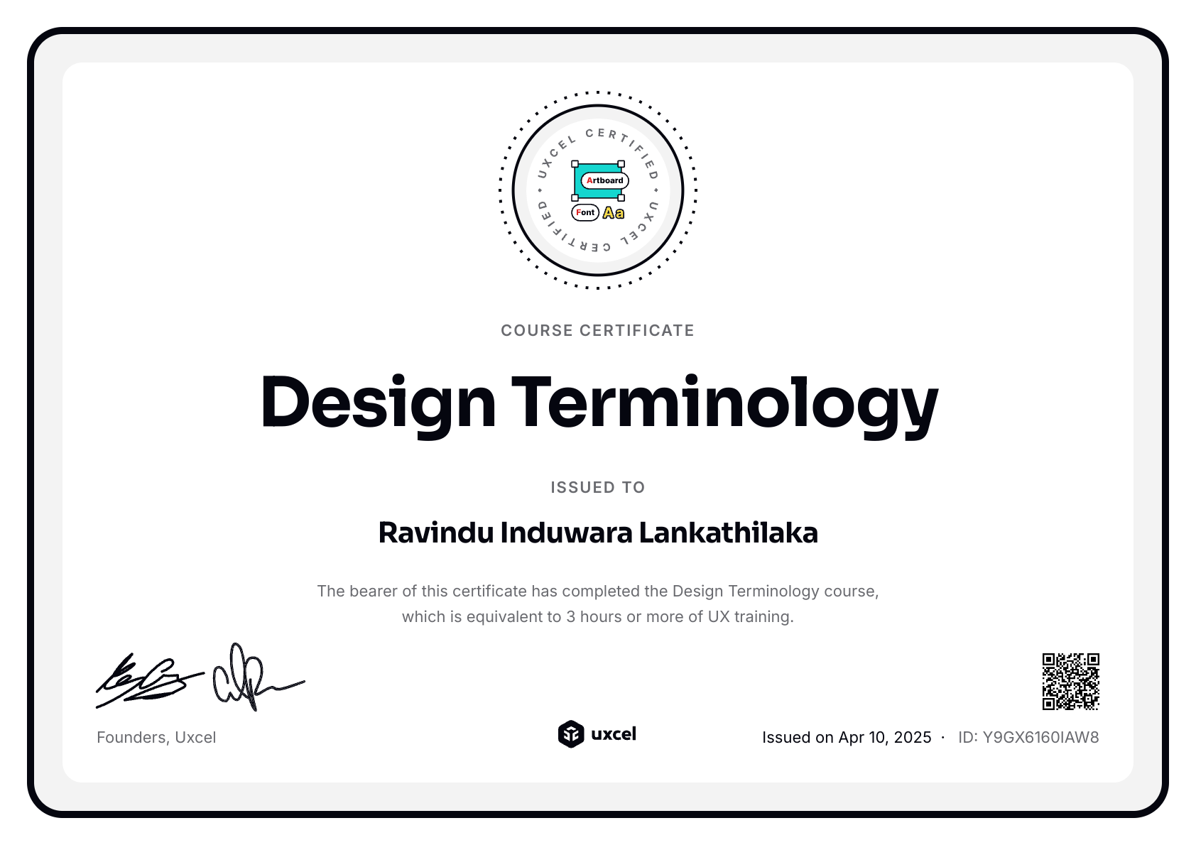 Ravindu Induwara Lankathilaka's certificate